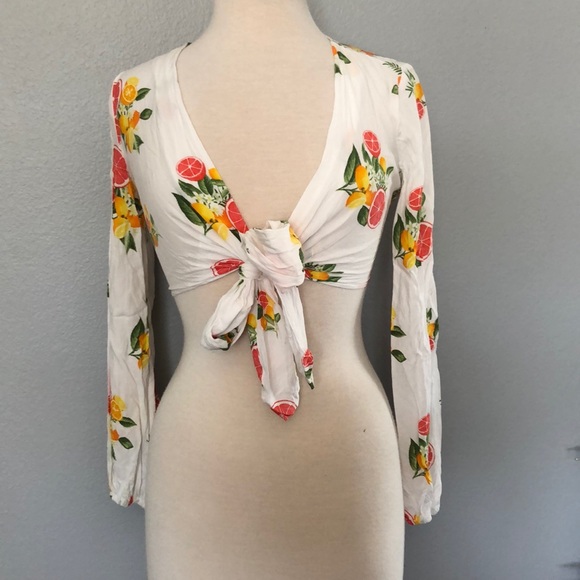 Forever 21 Tops - White Citrus Print Wrap Crop Top